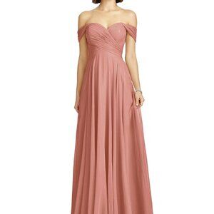 Dessy 2970....Off-the-Shoulder Draped Chiffon Maxi Dress...Desert Rose...Sz 4